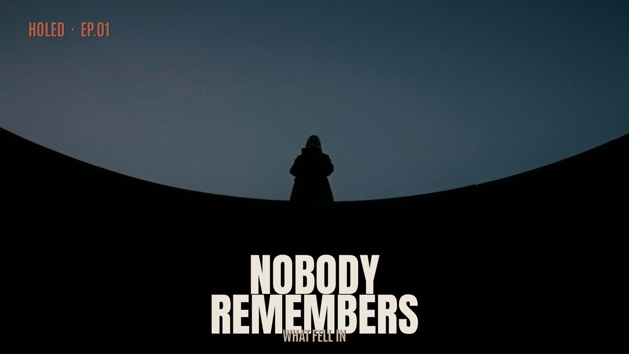 A silhouetted figure at the rim of a vast hole beneath the HOLED Episode 1 title