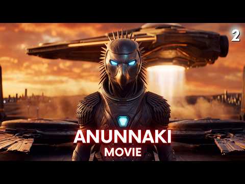 An armoured figure with glowing blue eyes before a spacecraft, labelled Anunnaki Movie 2